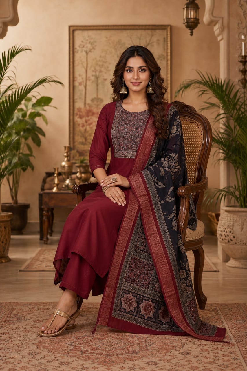 Mul Chanderi 3 Piece suit