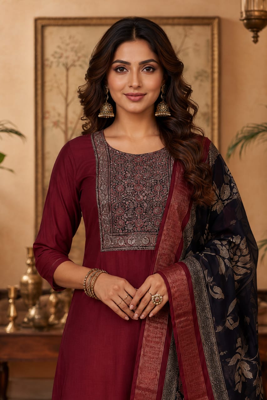 Mul Chanderi 3 Piece suit